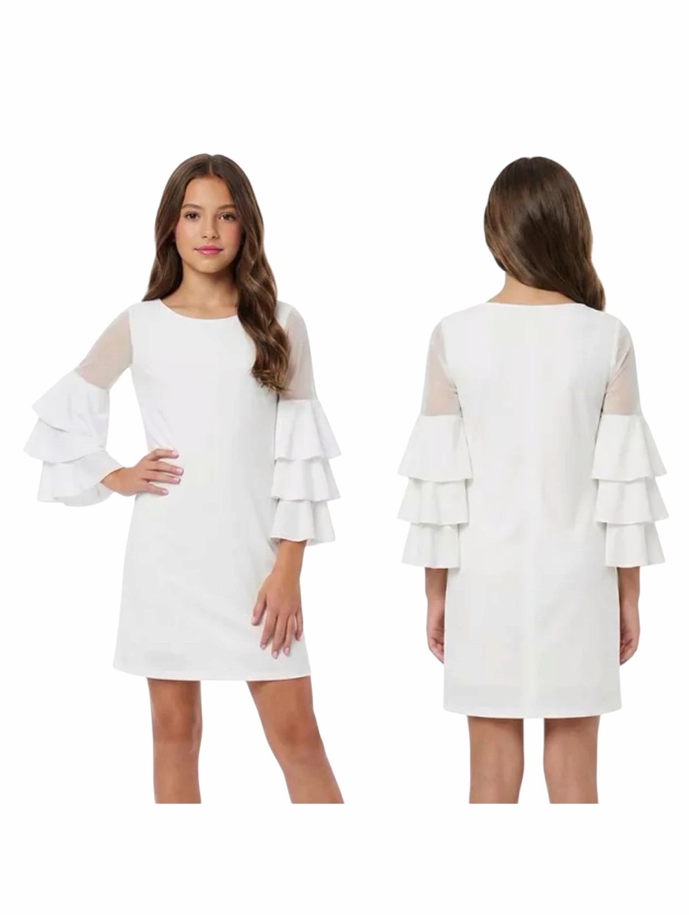 NWT! Un Deux Trois Girls Ivory Tiered Sleeve Dress - Big Kid Size 12.